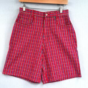 VTG 90s Eddie Bauer Shorts Women 8 Red Plaid High Waisted Retro Preppy Academia
